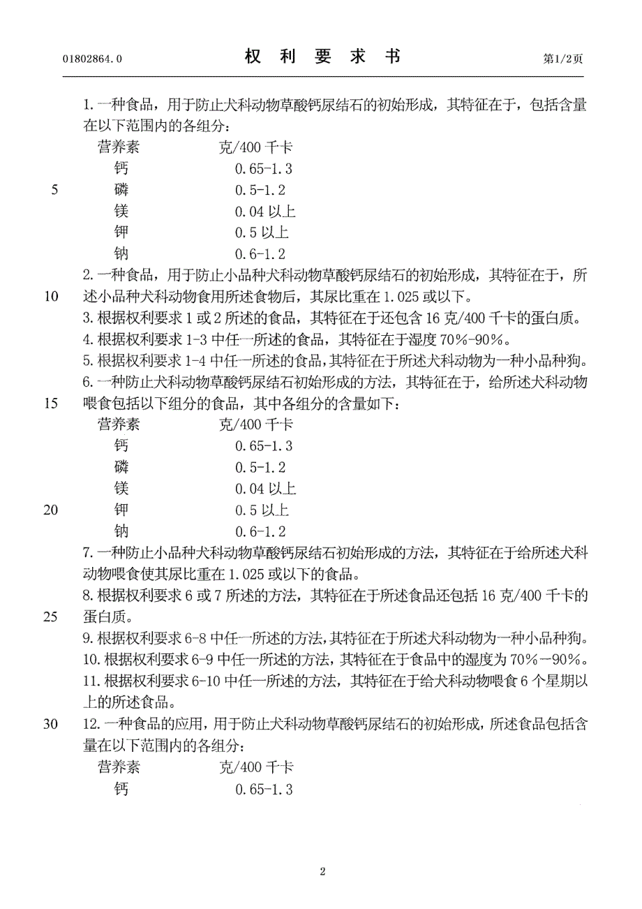 狗防止尿结石发明专利申请公开说明书cn018028640费_第2页