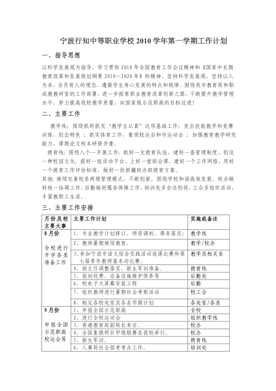 宁波行知中等职业学校2010学年第一学期工作计划_第1页