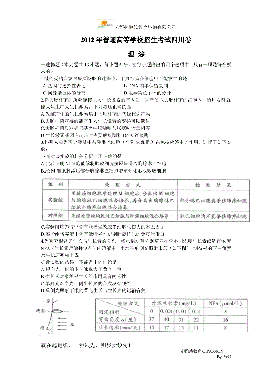 2012年高考理科综合及答案(四川卷)_第1页