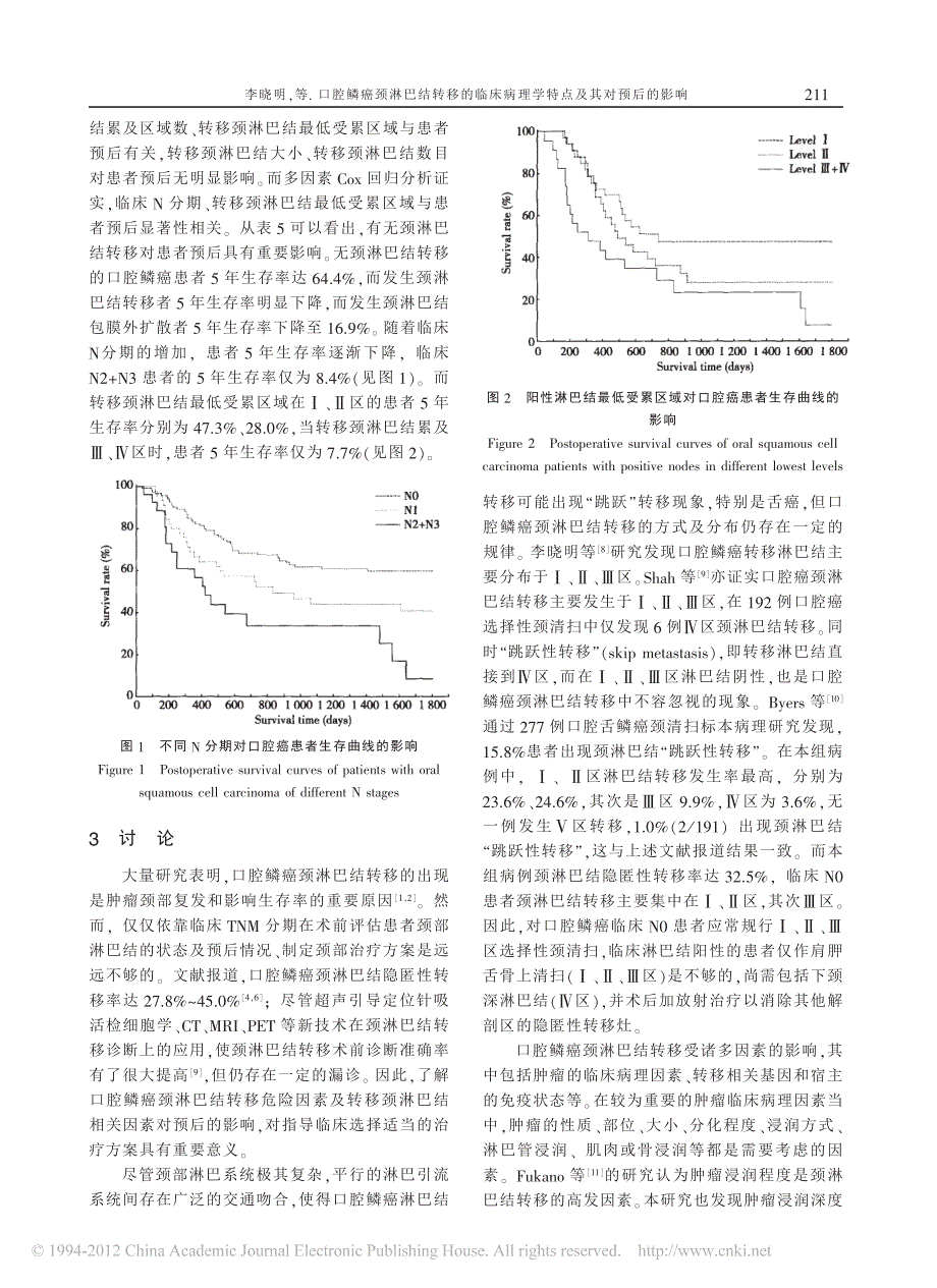 口腔鳞癌颈淋巴结转移的临床病理学特点及其对预后的影响_第4页