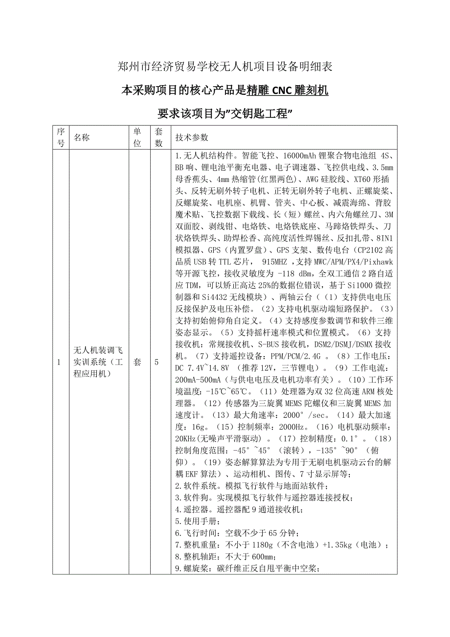 郑州市经济贸易学校无人机项目设备明细表_第1页