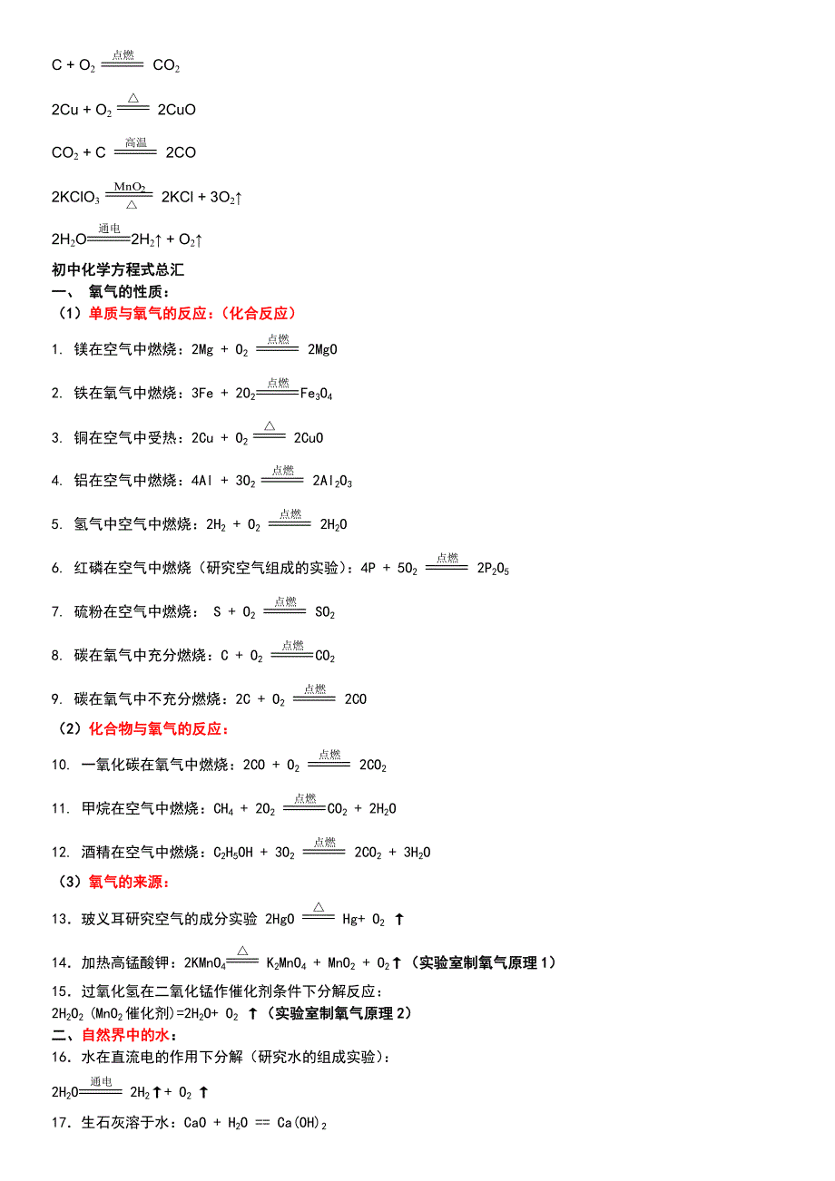 初中化学方程及现象大全_第1页