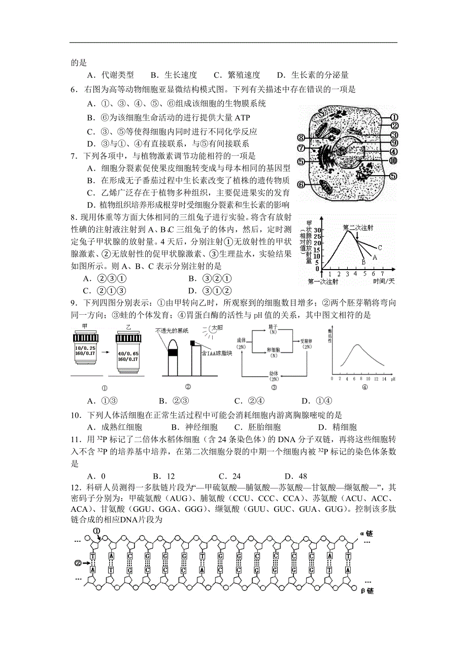 高考生物第一次调研测试试卷_第2页