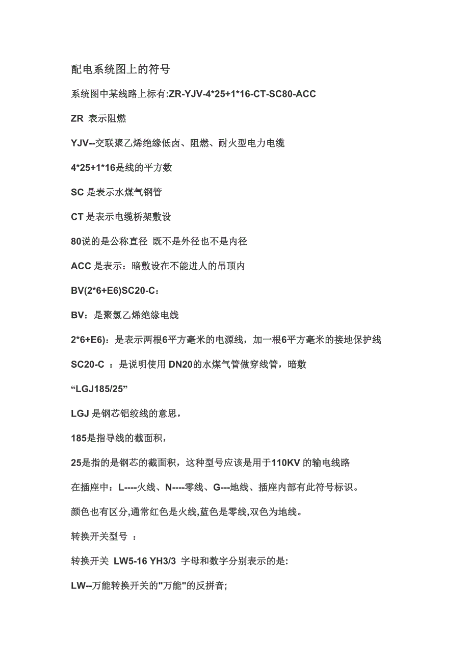 电路系统施工图纸中的符号解释_第1页