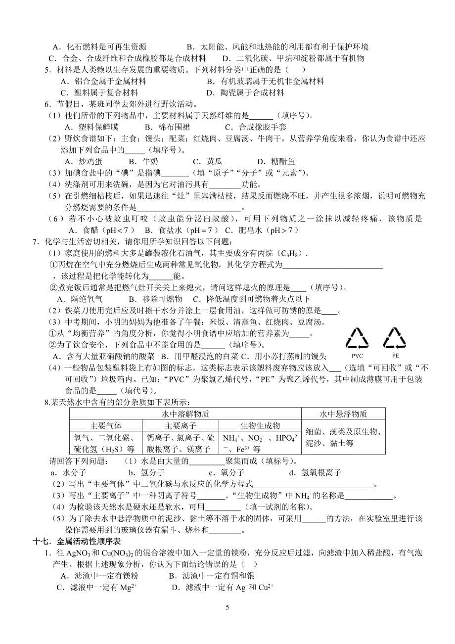 初中中考化学冲刺类型题_第5页