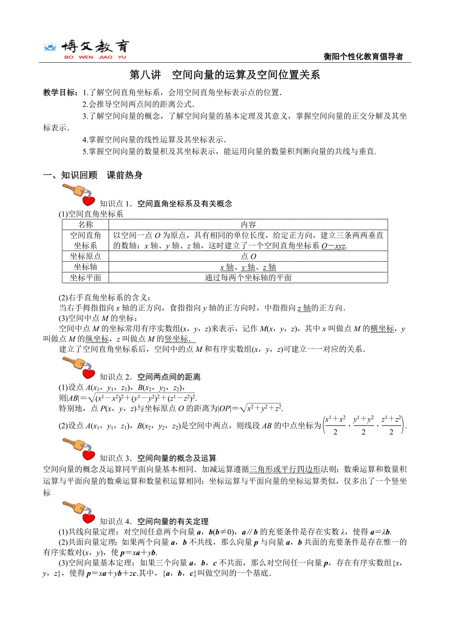 高二数学培优讲义空间向量的运算及空间位置关系_第1页