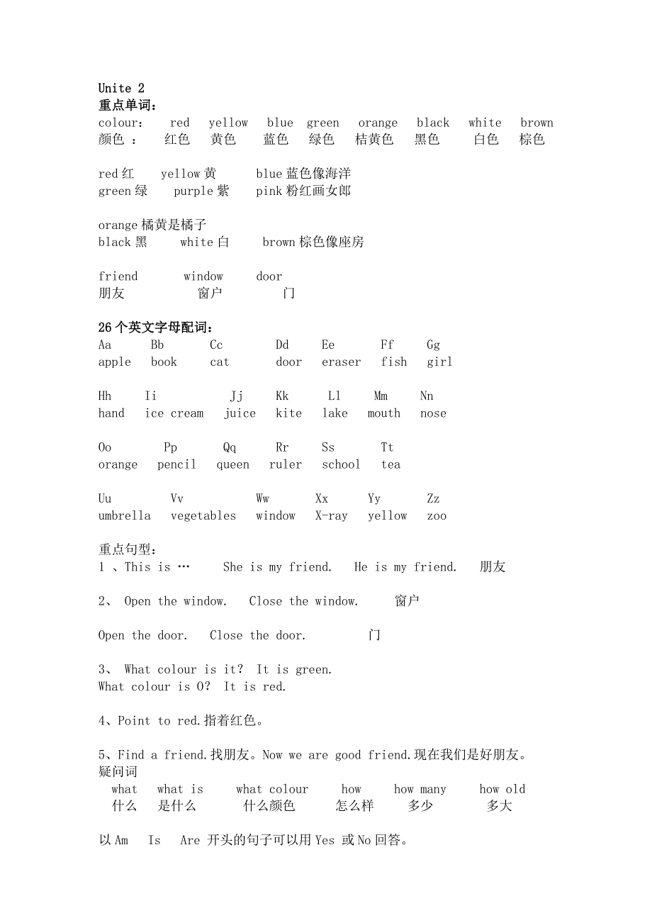 冀教版英语三年级上册重点内容_第2页