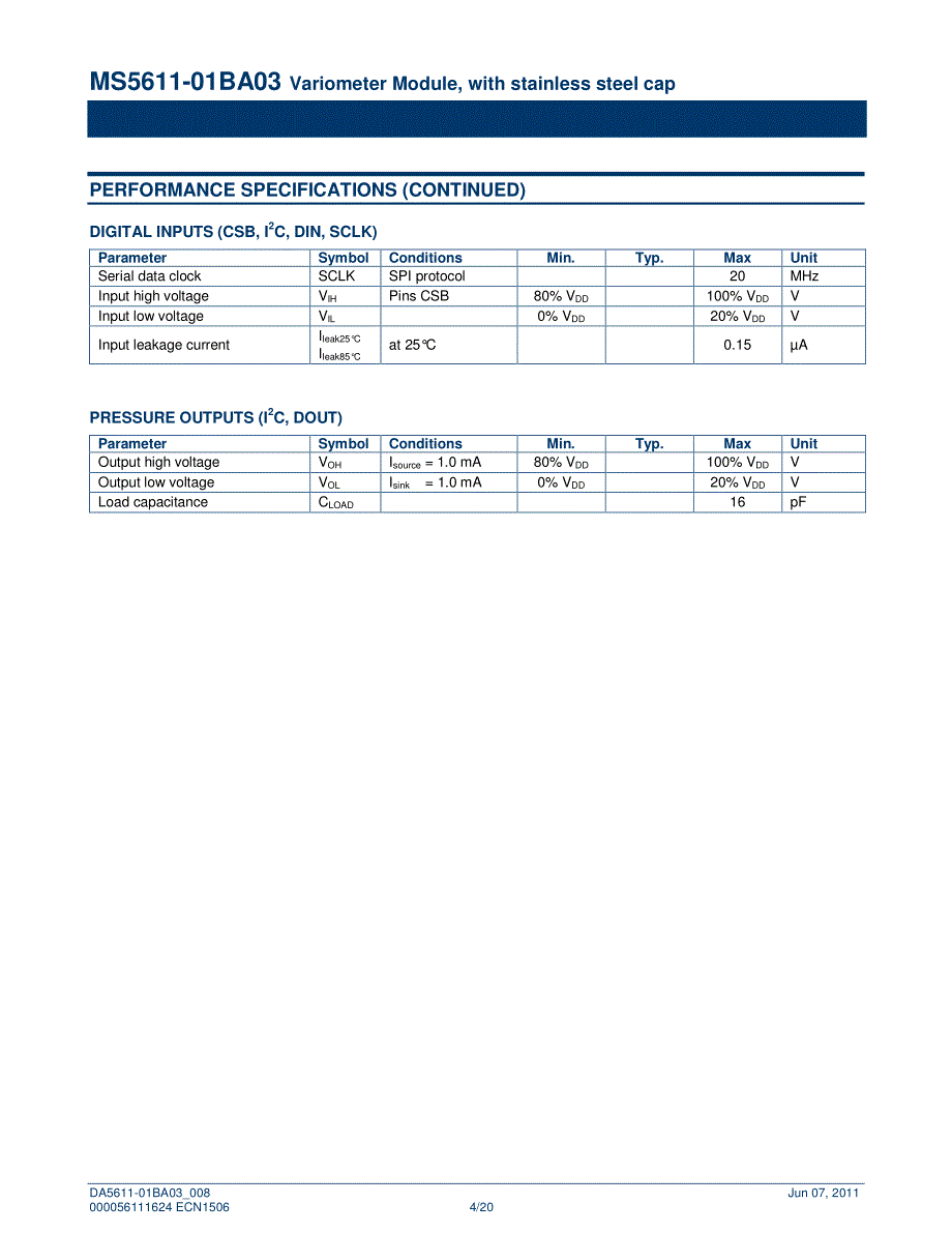 高分辨率数字气压传感器MS5611-01BA03_第4页