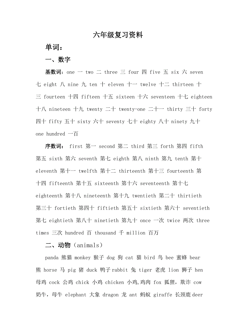 六年级总复习资料(单词)_第1页