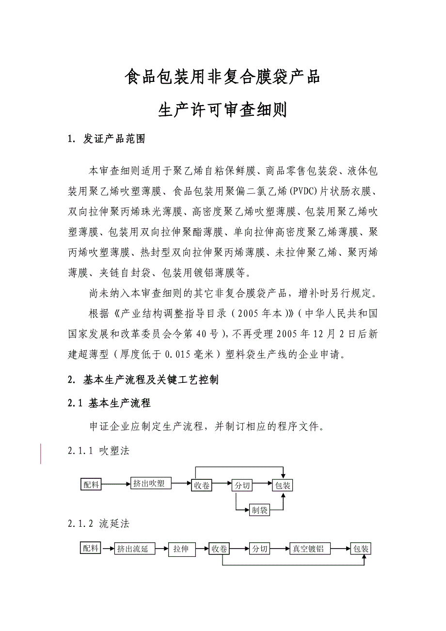 食品包装用非复合膜袋产品生产许可审查细则_第1页