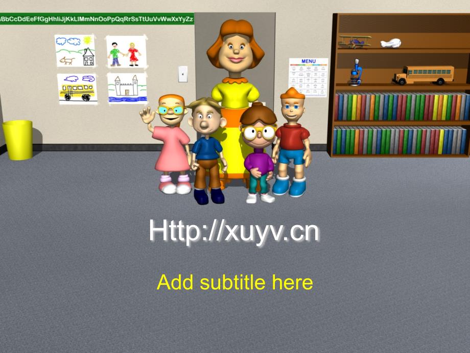 儿童和老师在图书馆模板_第1页