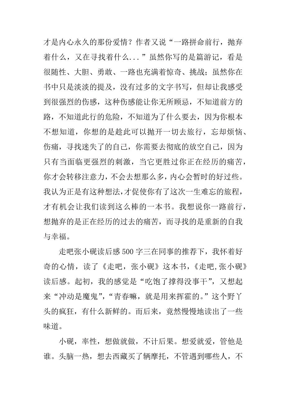 走吧张小砚读后感500字_第3页