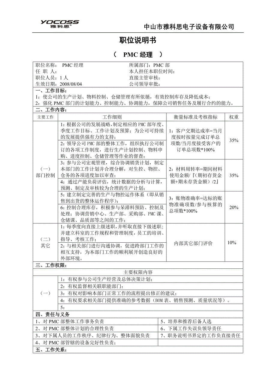 PMC经理职位说明书_第1页