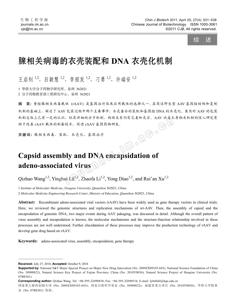 腺相关病毒的衣壳装配和dna衣壳化机制_第1页