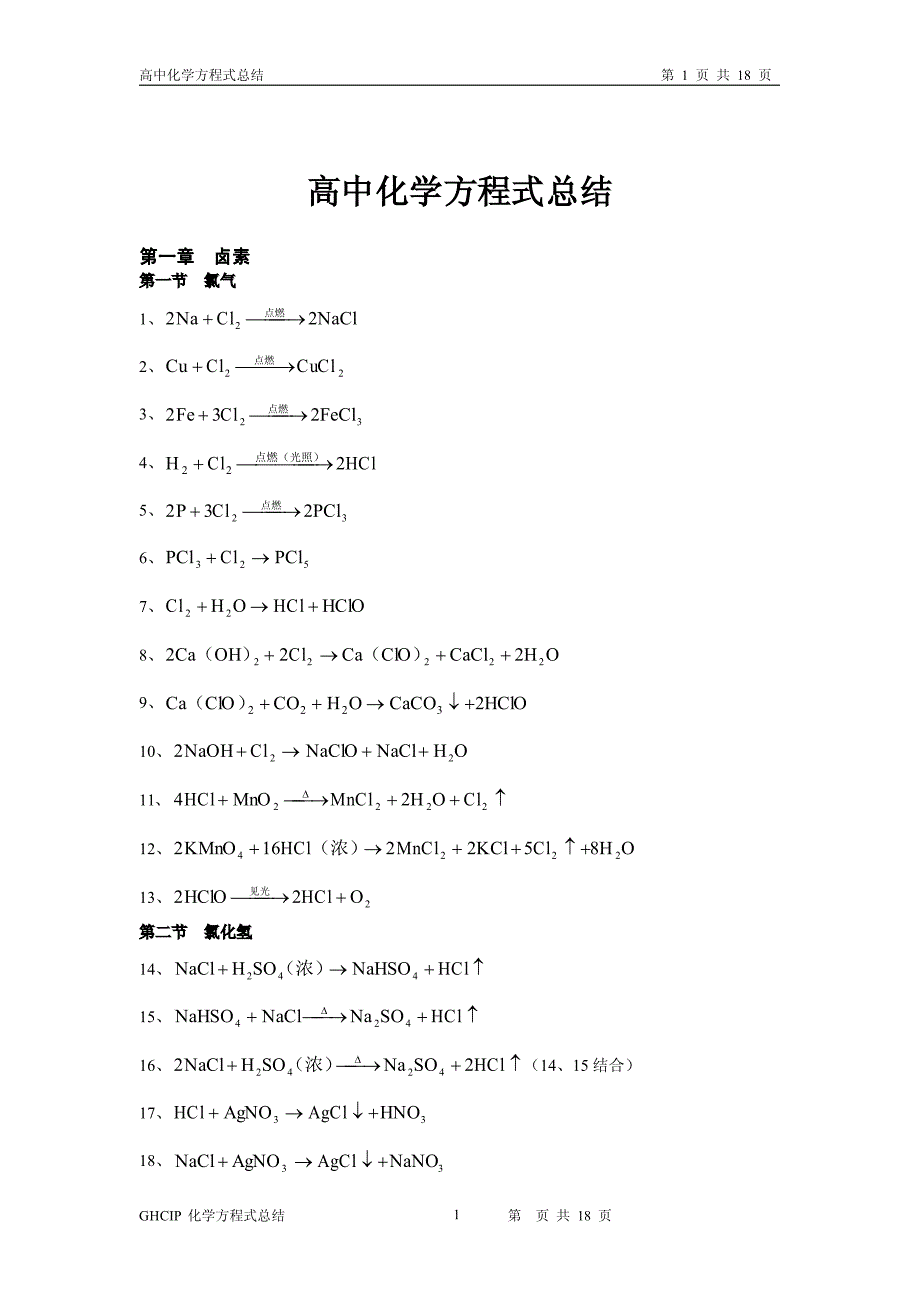 高中化学方程式(实用大全)_第1页