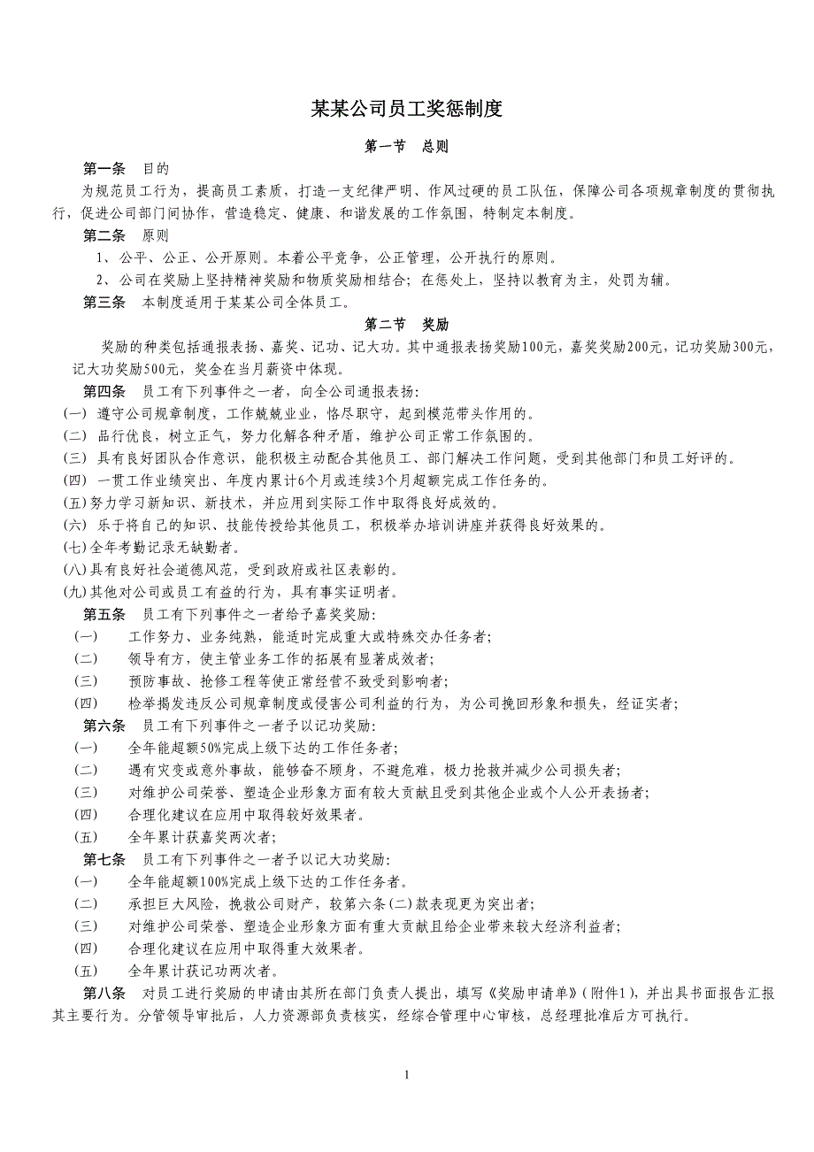 某公司员工奖惩制度_第1页