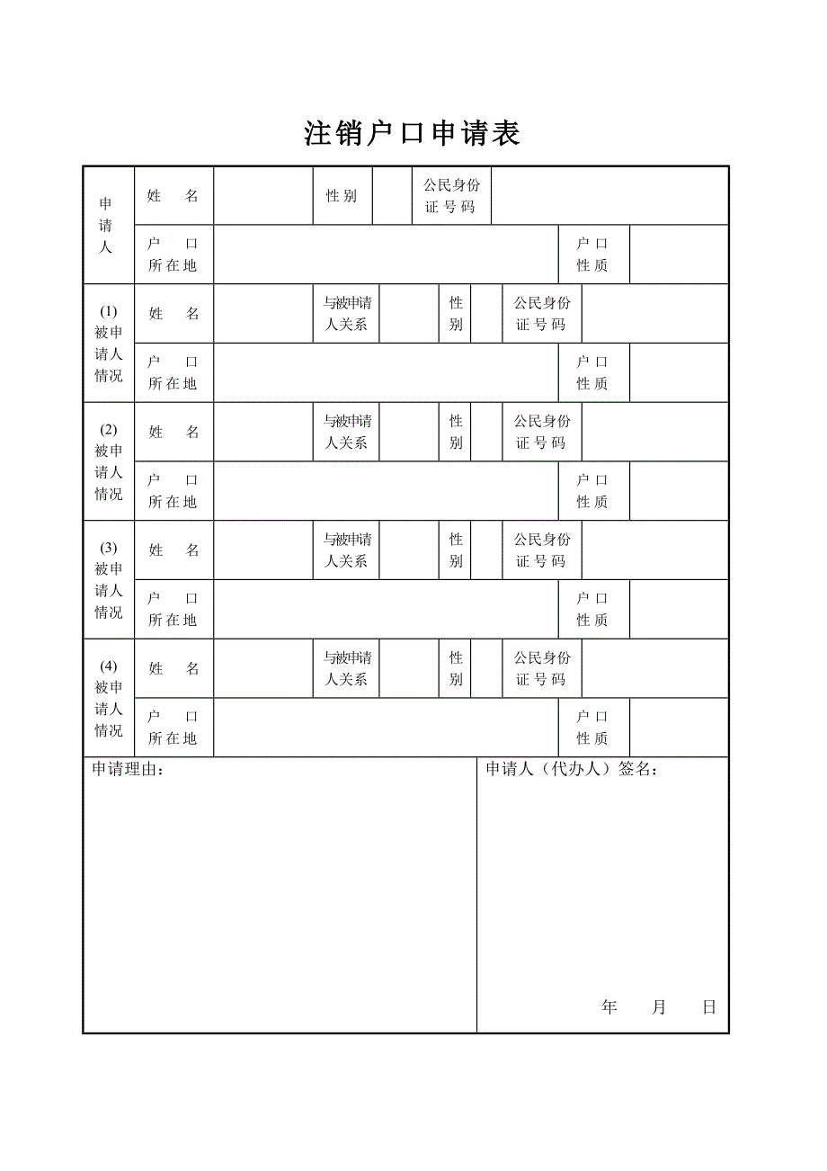 注销户口申请表_第1页