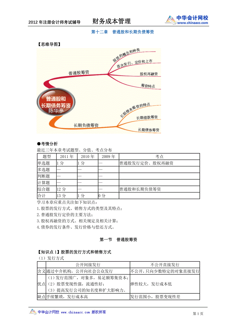 注册会计师财务成本管理普通股和长期负债筹资_第1页