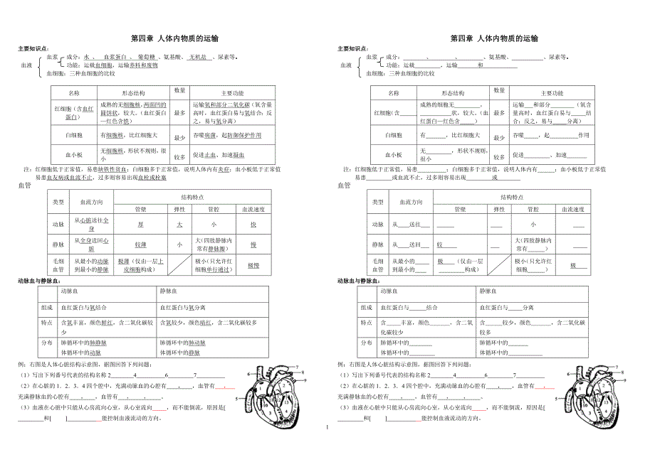 人体内物质的运输知识点、练习题复习_第1页