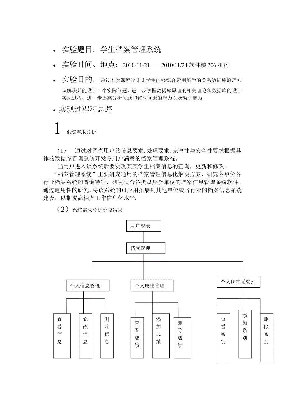 学生档案管理系统课程设计实验报告_第2页