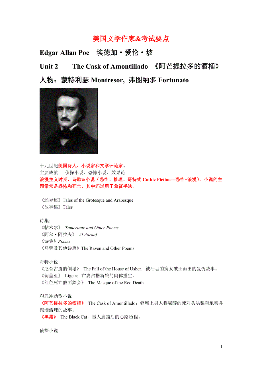 美国文学作家&amp;考试要点_第1页
