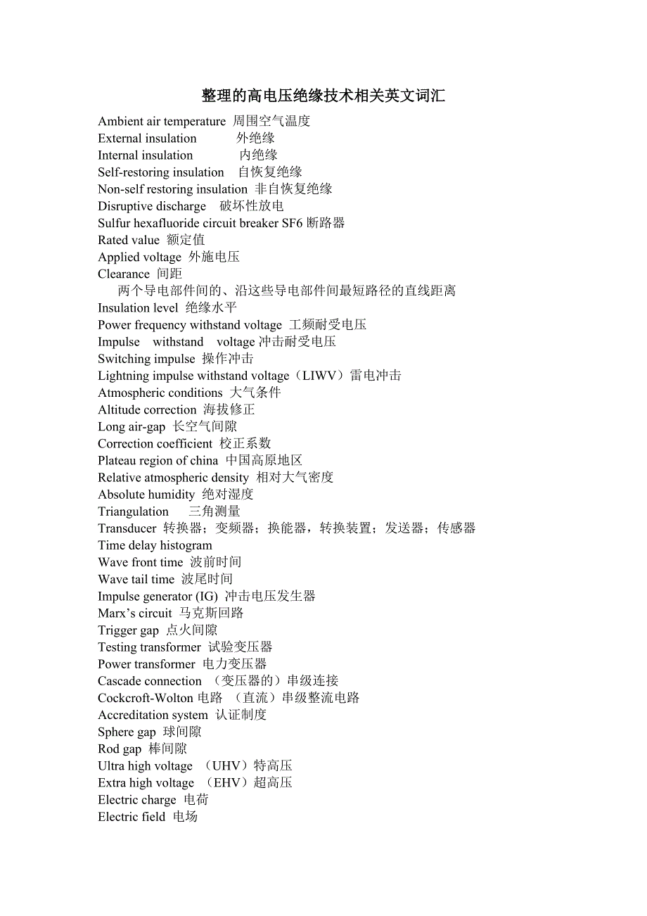 高电压绝缘技术相关英文词汇_第1页