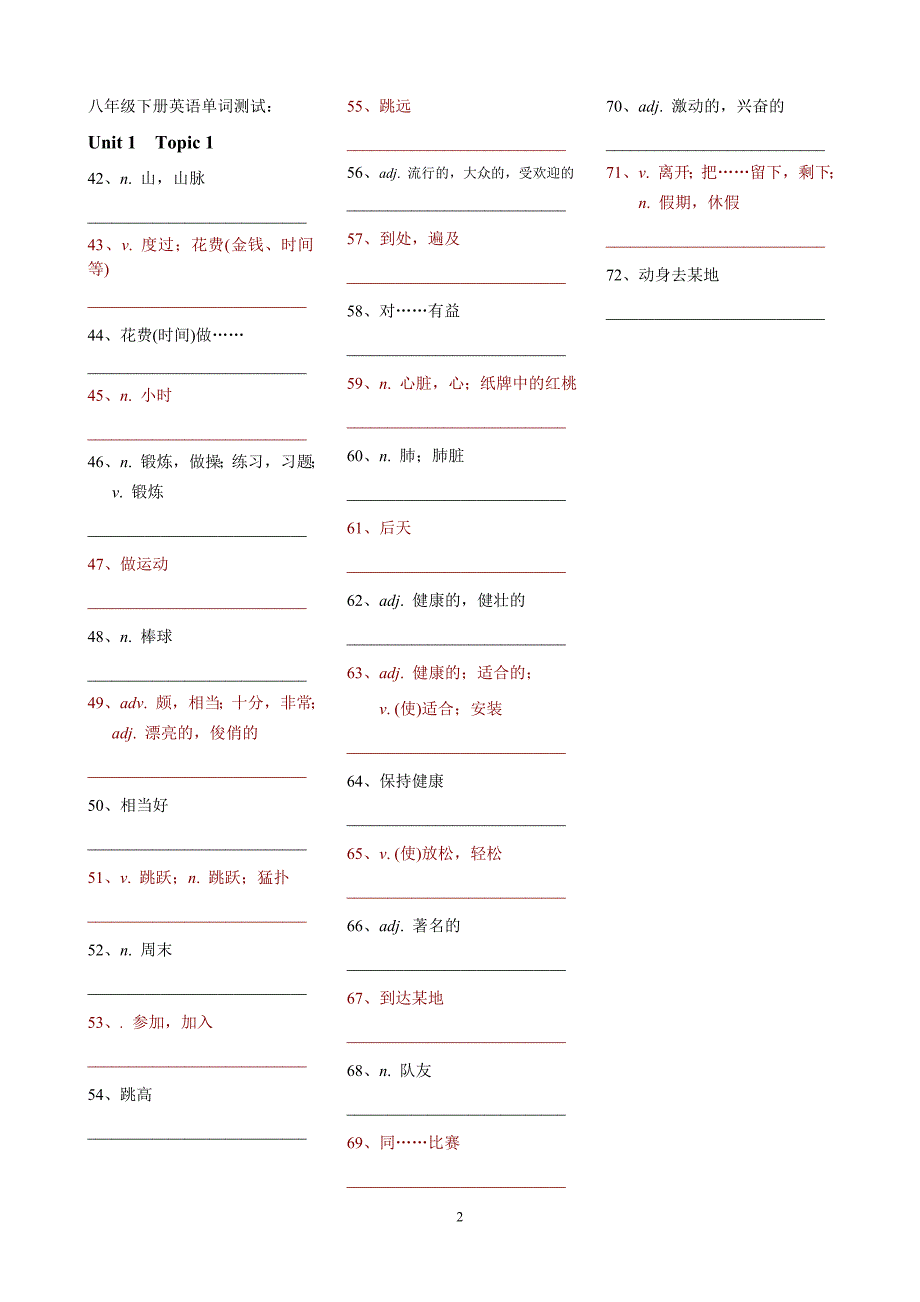 仁爱英语八年级上册英语单词测试_第2页