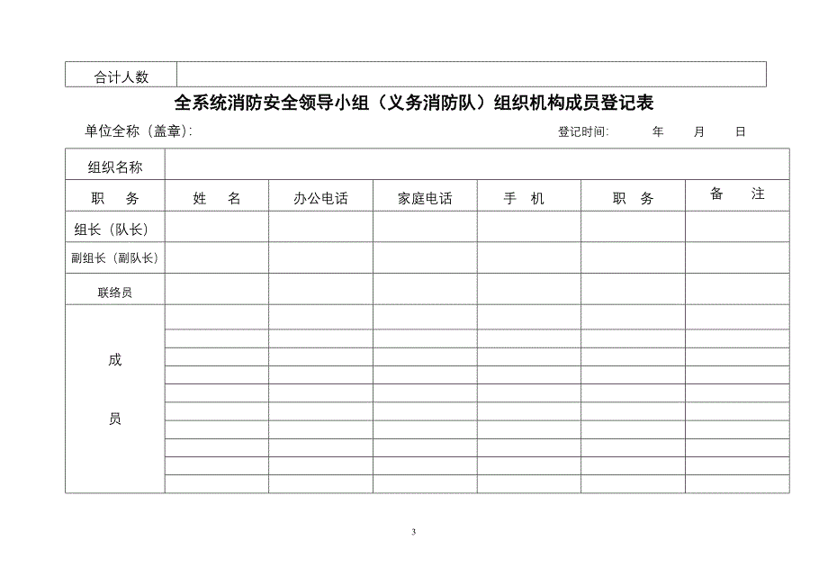 全系统安全生产领导小组组织机构成员登记表_第3页