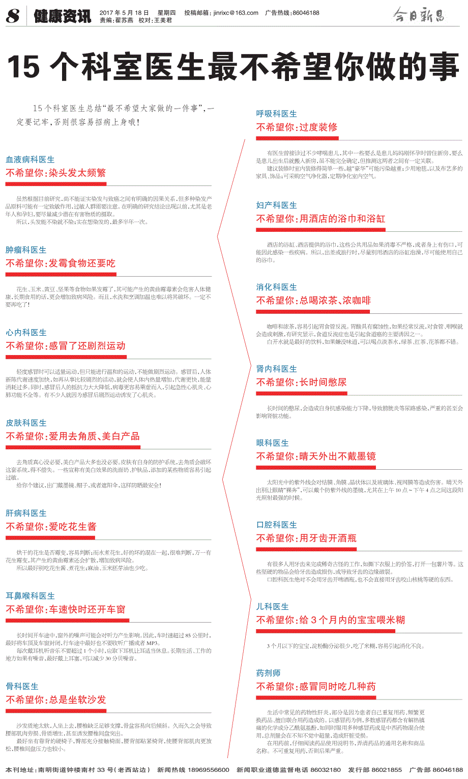 15个科室医生最不希望你做的事_第1页