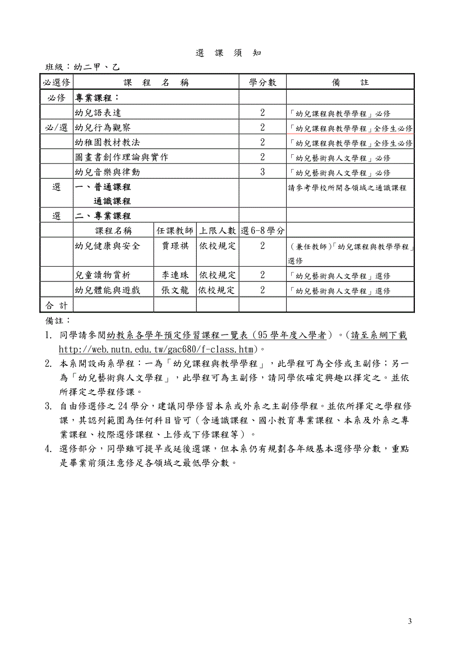 九十六学年度第一学期幼教系选课注意事项_第3页