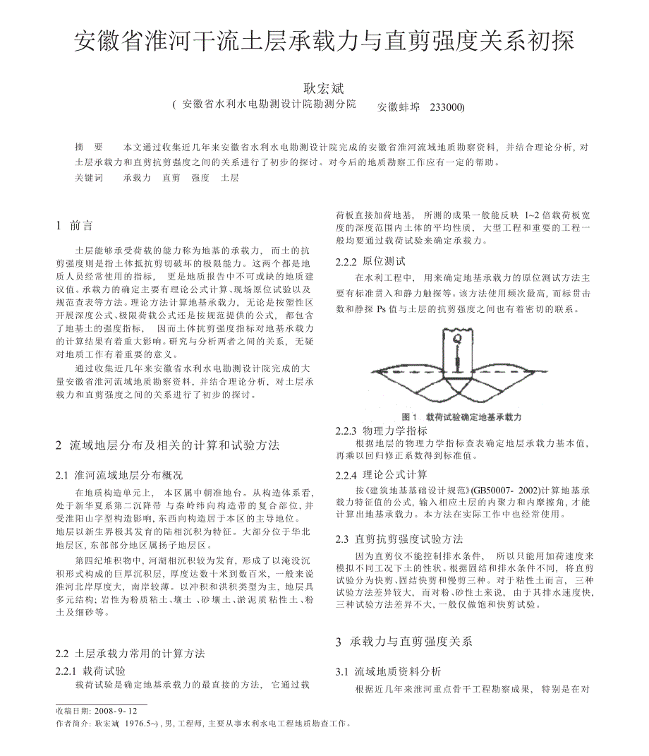 安徽省淮河干流土层承载力与直剪强度关系初探_第1页