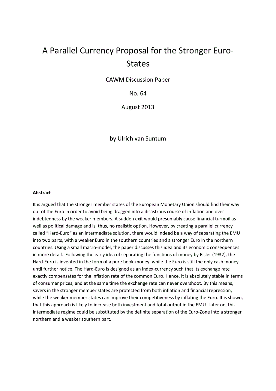 a parallel currency proposal for the stronger euro-states_第1页