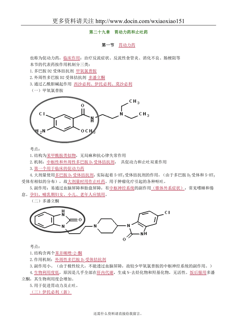 药物化学胃动力药和止吐药考点归纳_第1页