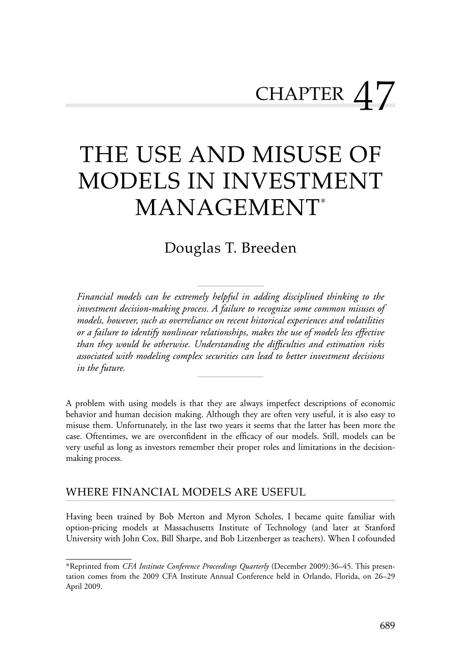 the use and misuse of models in investment management_第1页