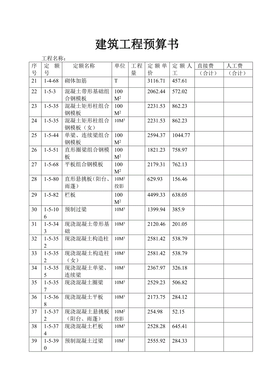 建筑工程预算书范例_第2页