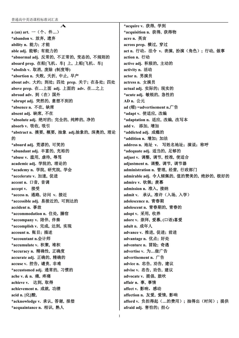 山东高考英语词汇表(有释义)_第1页