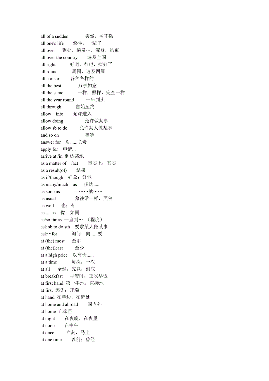 高中英语短语大全 (包含初中 按字母顺序排列)_第2页