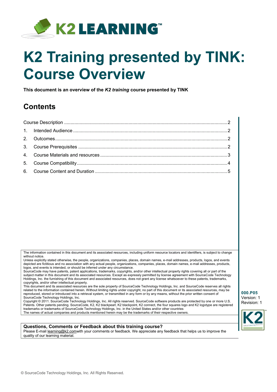 p05 - k2 training presented by tink course overview_第1页