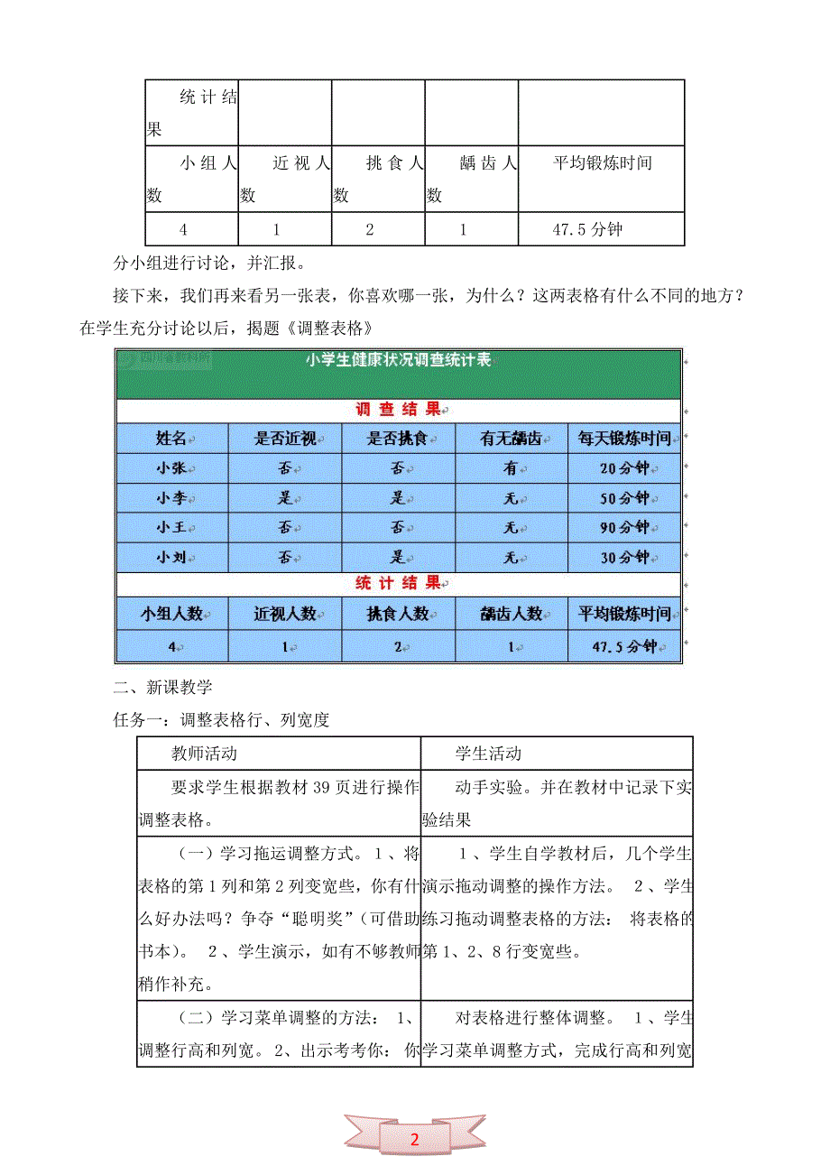 五年级上册信息技术《调整表格》教学设计_第2页