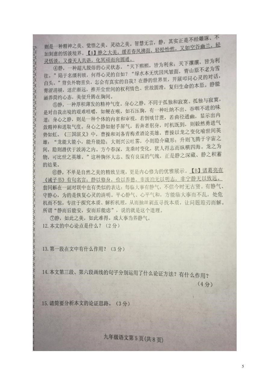 河南省洛阳市洛宁县2018届九年级语文上学期第一次练习期中试题扫 描 版新人教版_第5页