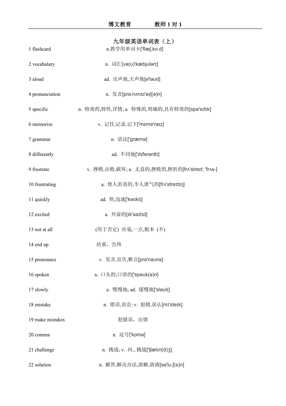 九年级英语单词上_第1页