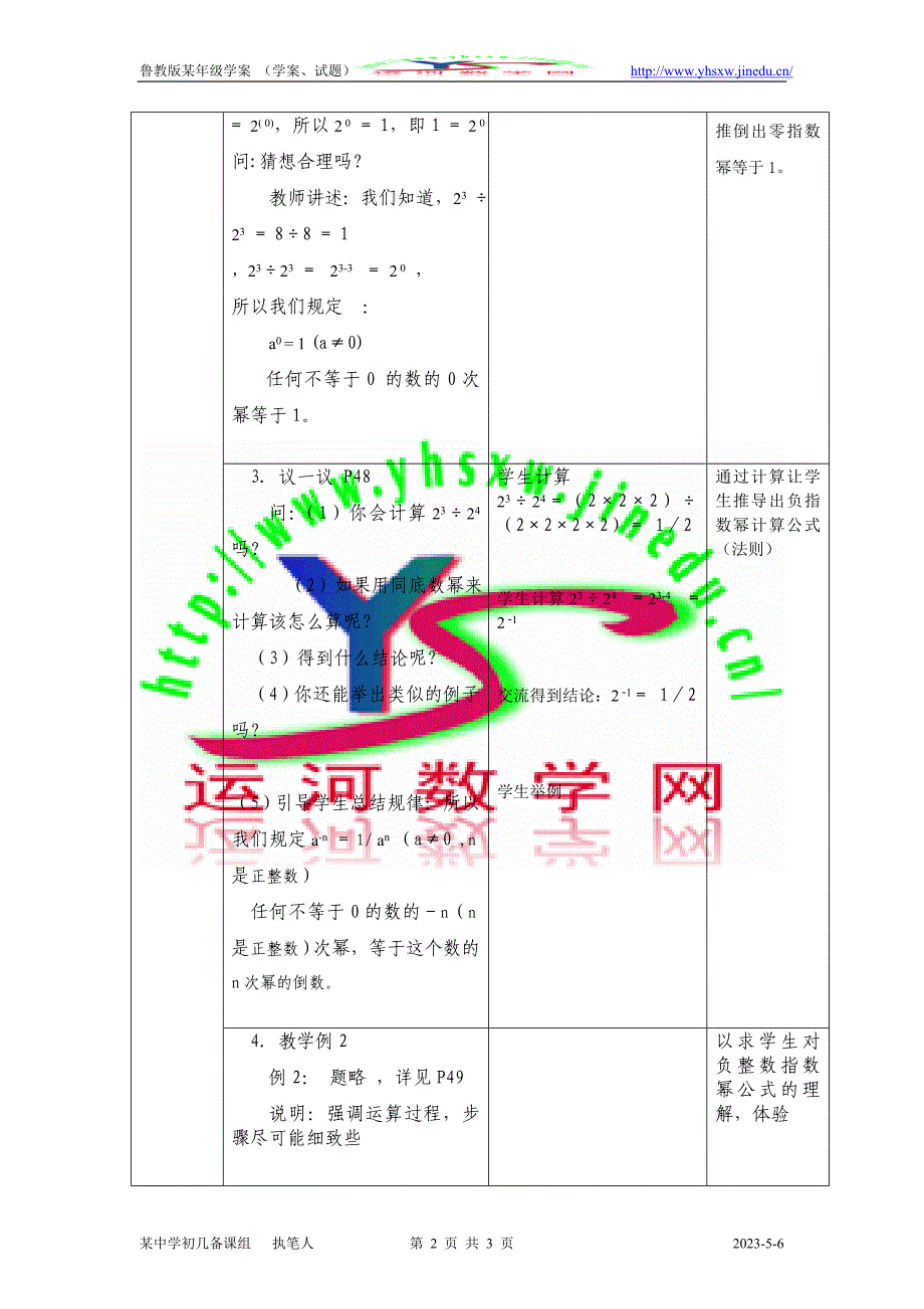 零指数幂与负整数指数幂教学设计方案_第2页