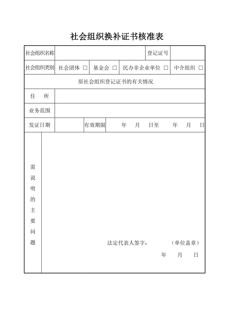社会组织换补证书核准表_第1页