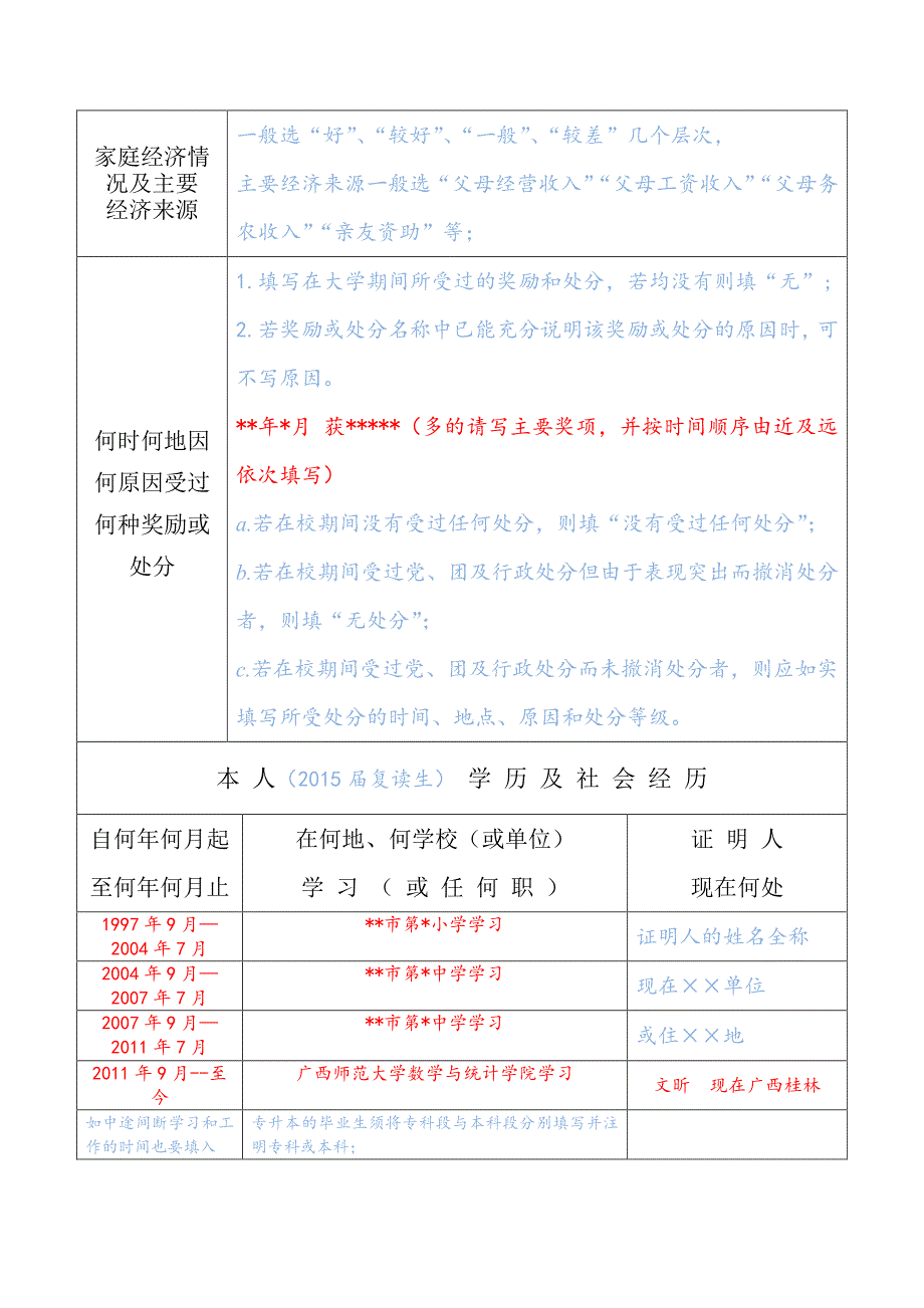 高等学校毕业生登记表示例_第3页