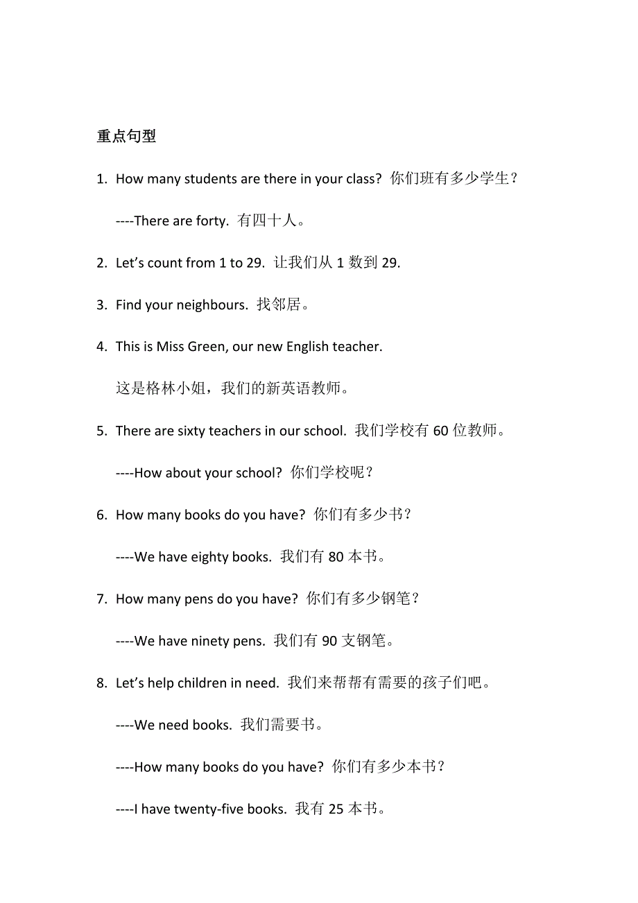 人教精通版小学英语四年级下册重点词语及句型_第3页