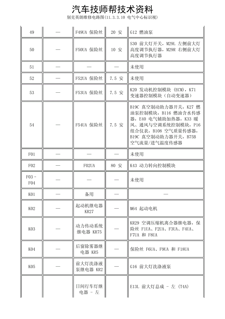 别克英朗维修电路图(11.3.3.10 电气中心标识视)_第4页