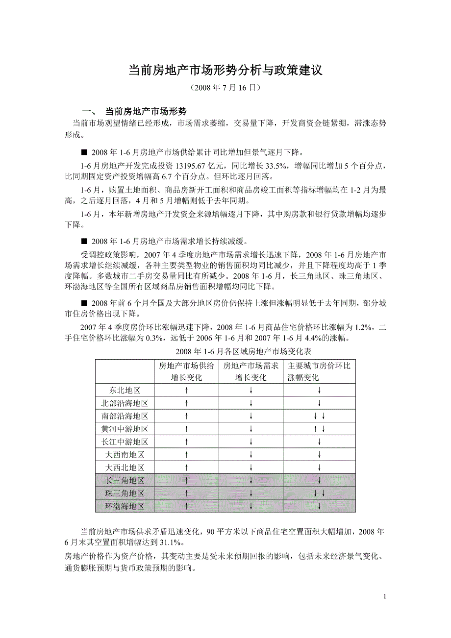 当前房地产市场形势分析与政策建议_第1页