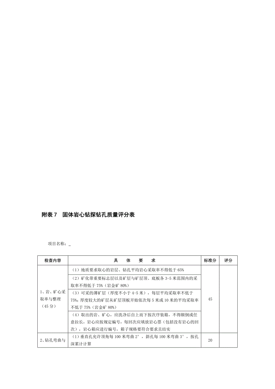 固体岩心钻探钻孔质量评分表_第1页