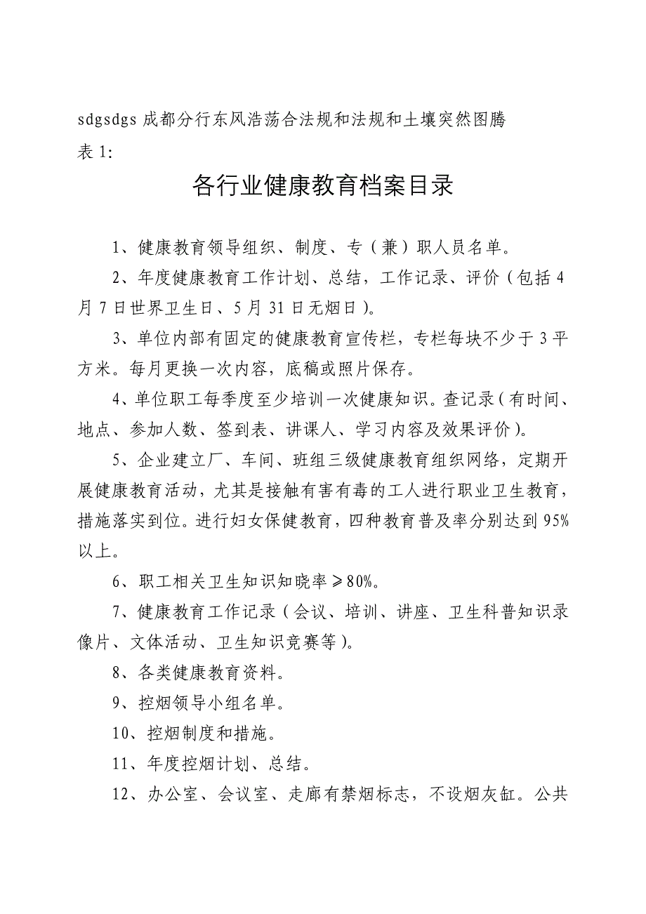 各行业健康教育档案目录_第1页