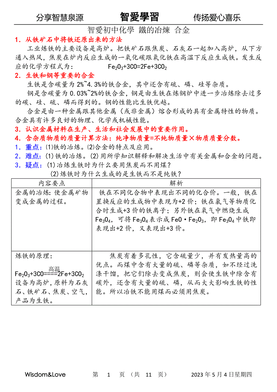 智爱初中化学 铁的冶炼 合金_第1页